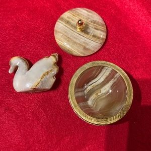 Onyx and Brass Jewelry box and Onyx swan